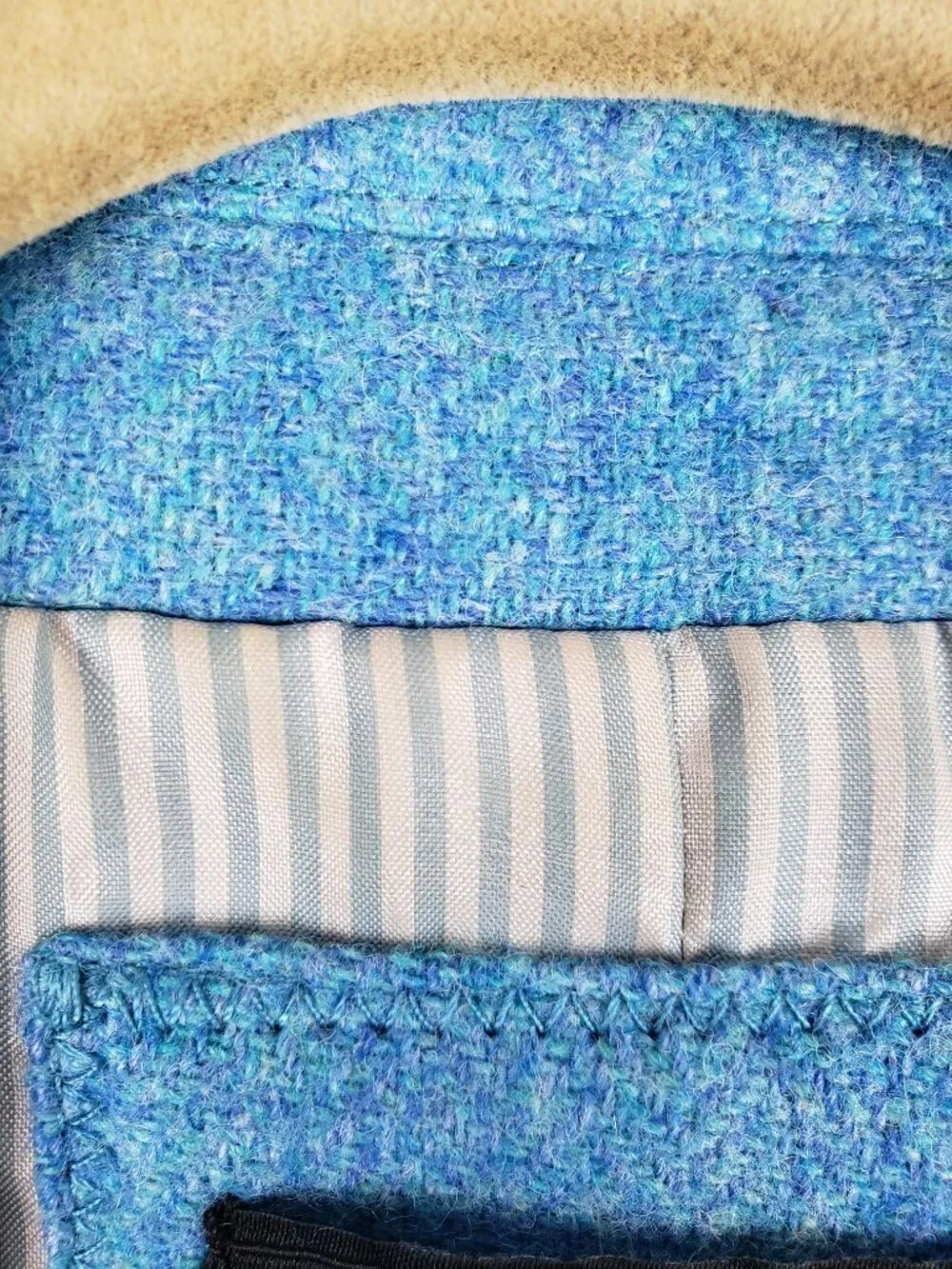 Talbots Wool Blend Blazer Aqua Herringbone Tweed Ivy Prep Womens 12P